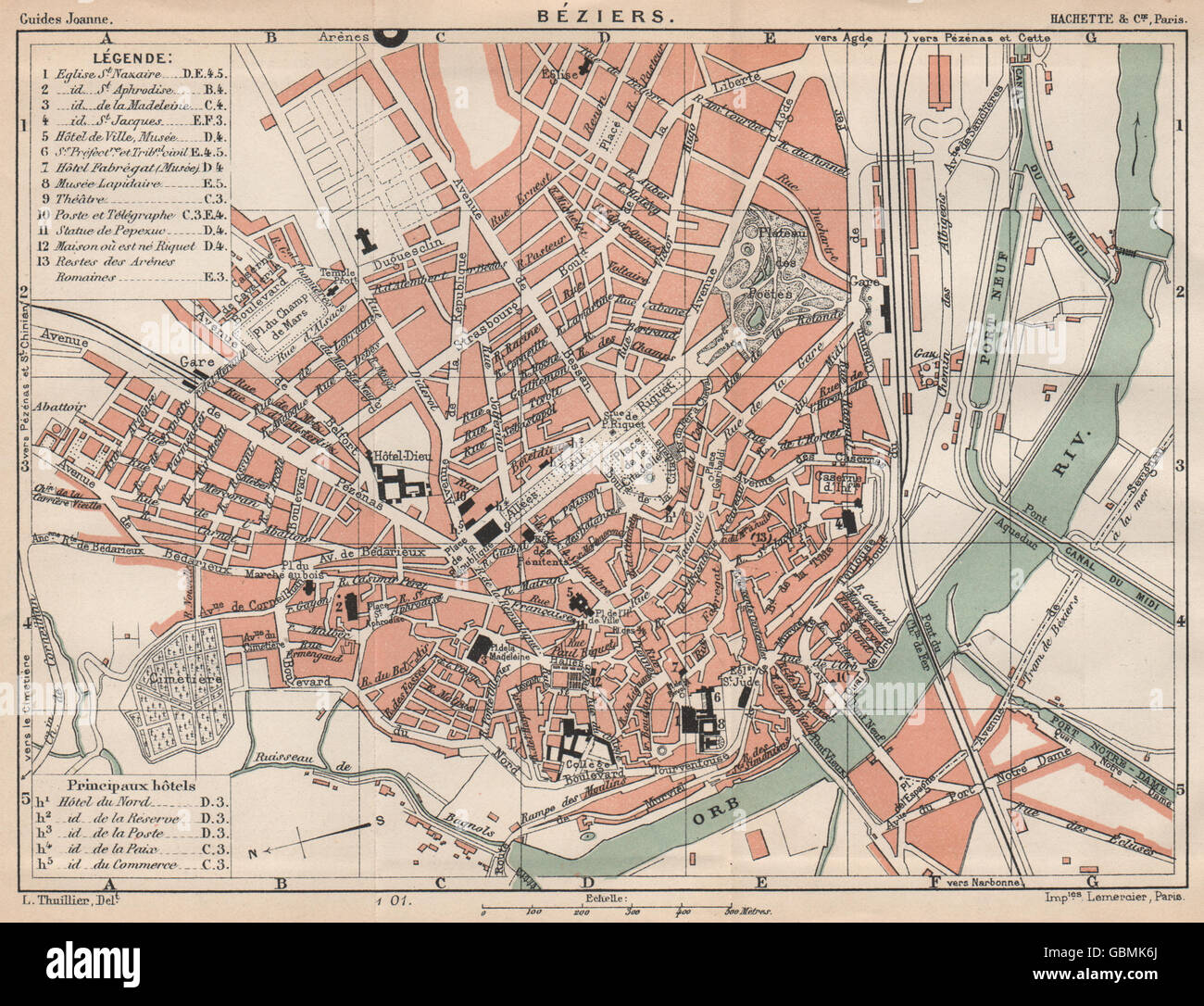 BEZIERS Ciudad Vintage ville mapa plan carte Hérault Béziers 1899