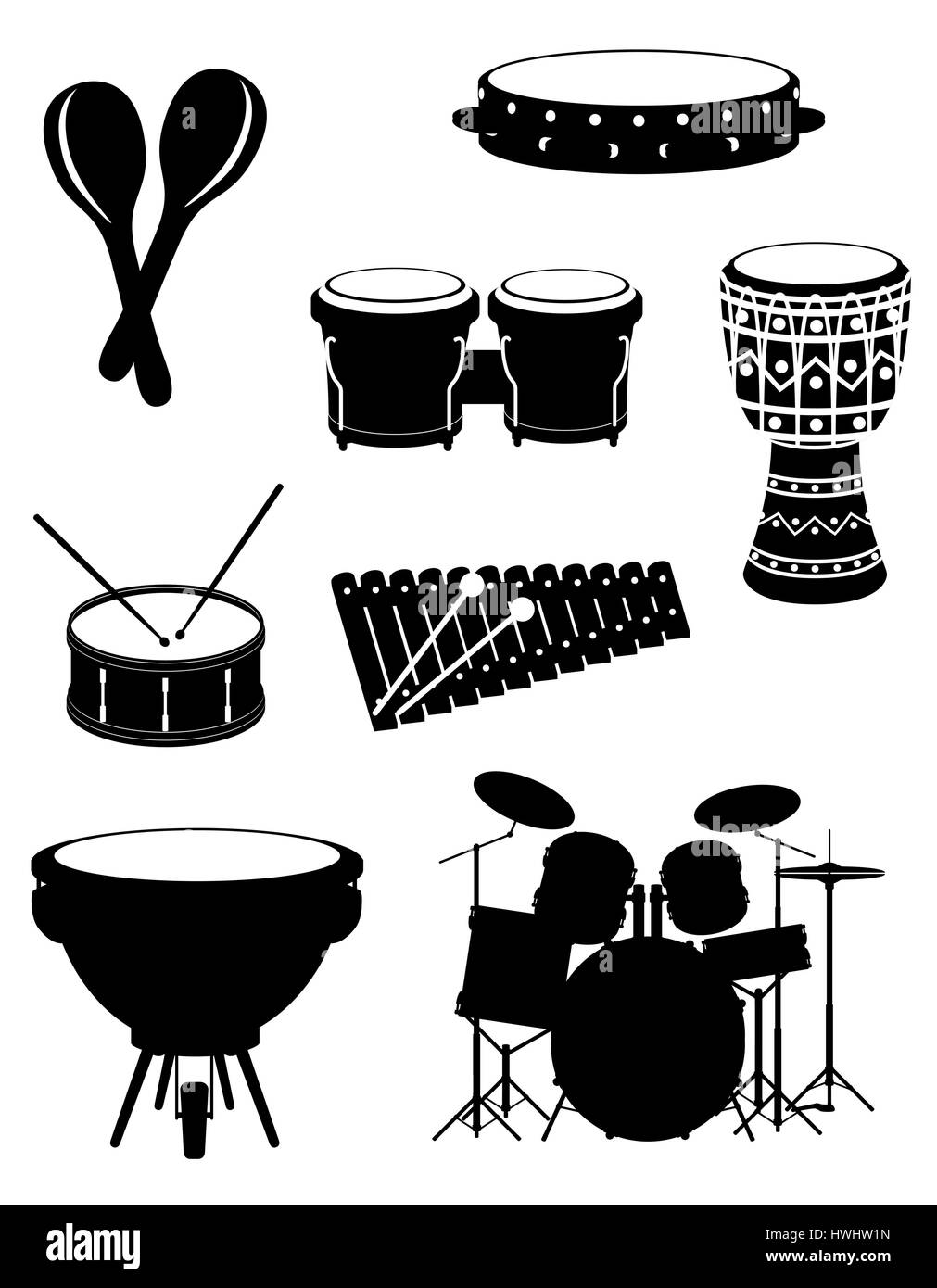 Instrumentos Musicales De Percusi N Establecer Iconos Contorno Negro