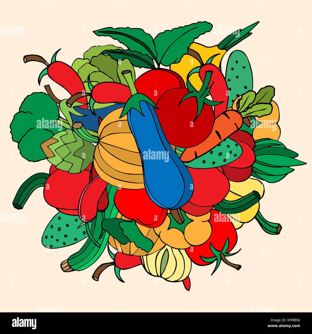 Conjunto de vegetales dibujados a mano garabatos ilustración vectorial