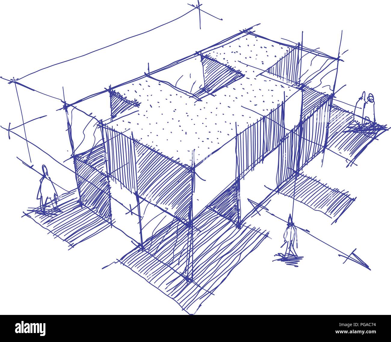 Croquis Arquitect Nicos Dibujados A Mano De Un Moderno Edificio Con