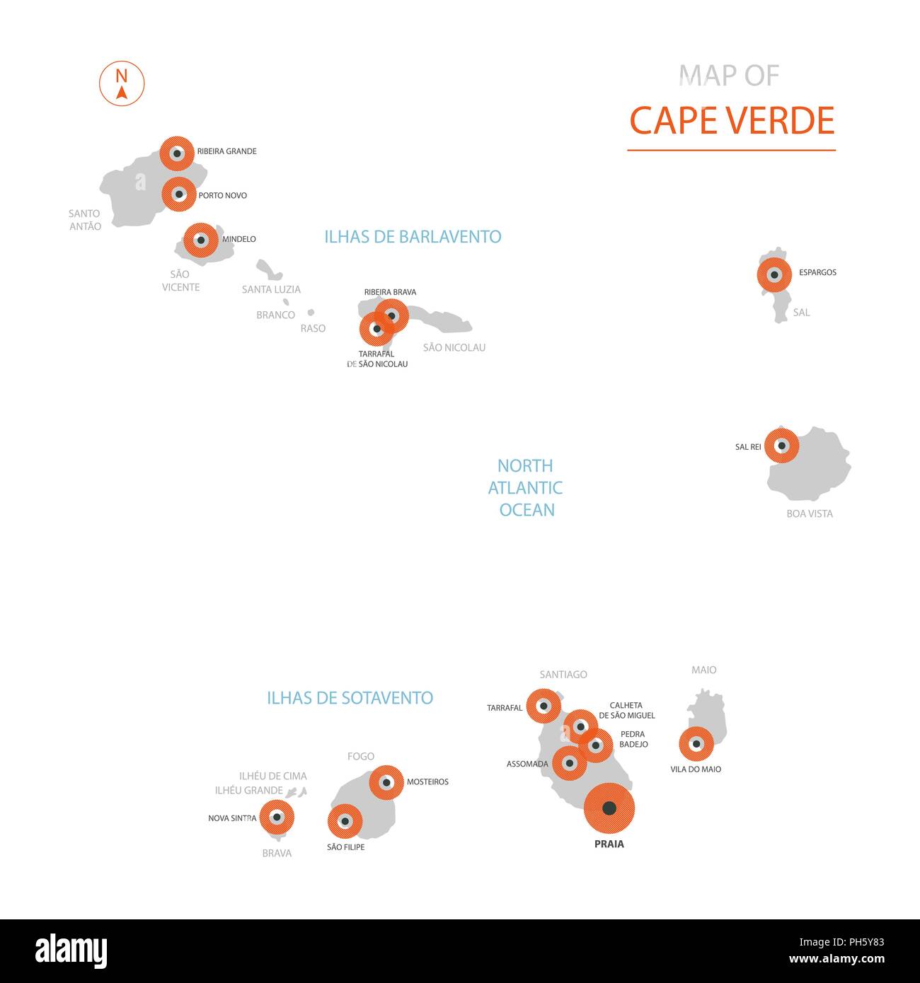 Vector Estilizados Cabo Verde Mapa Mostrando Las Grandes Ciudades