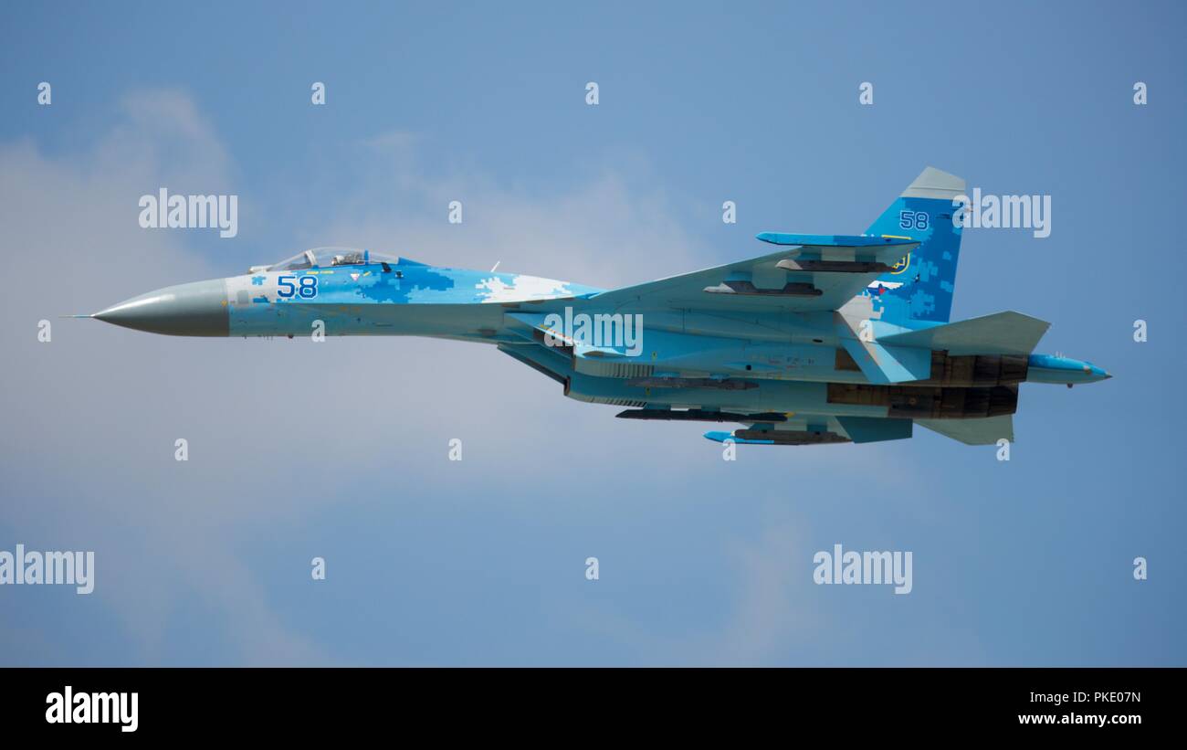 La fuerza aérea ucraniana Sukhoi Su 27 Flanker denominada jet de