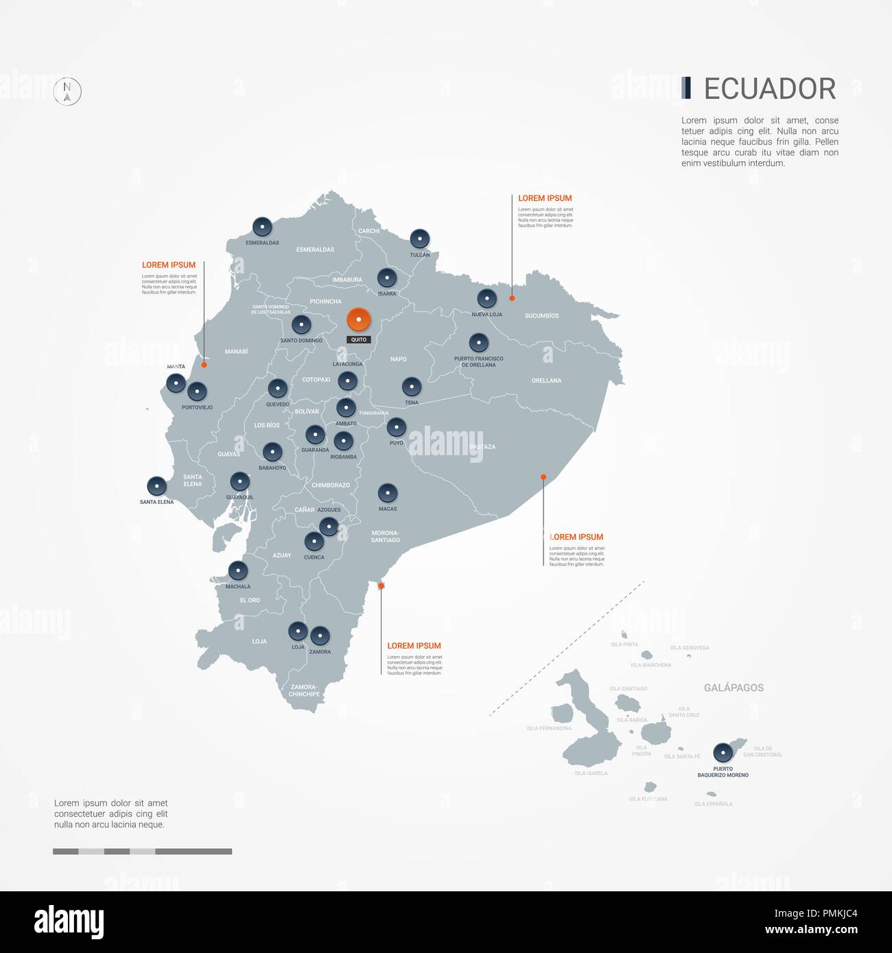 Ecuador Mapa Con Las Fronteras Ciudades Capitales Y Divisiones