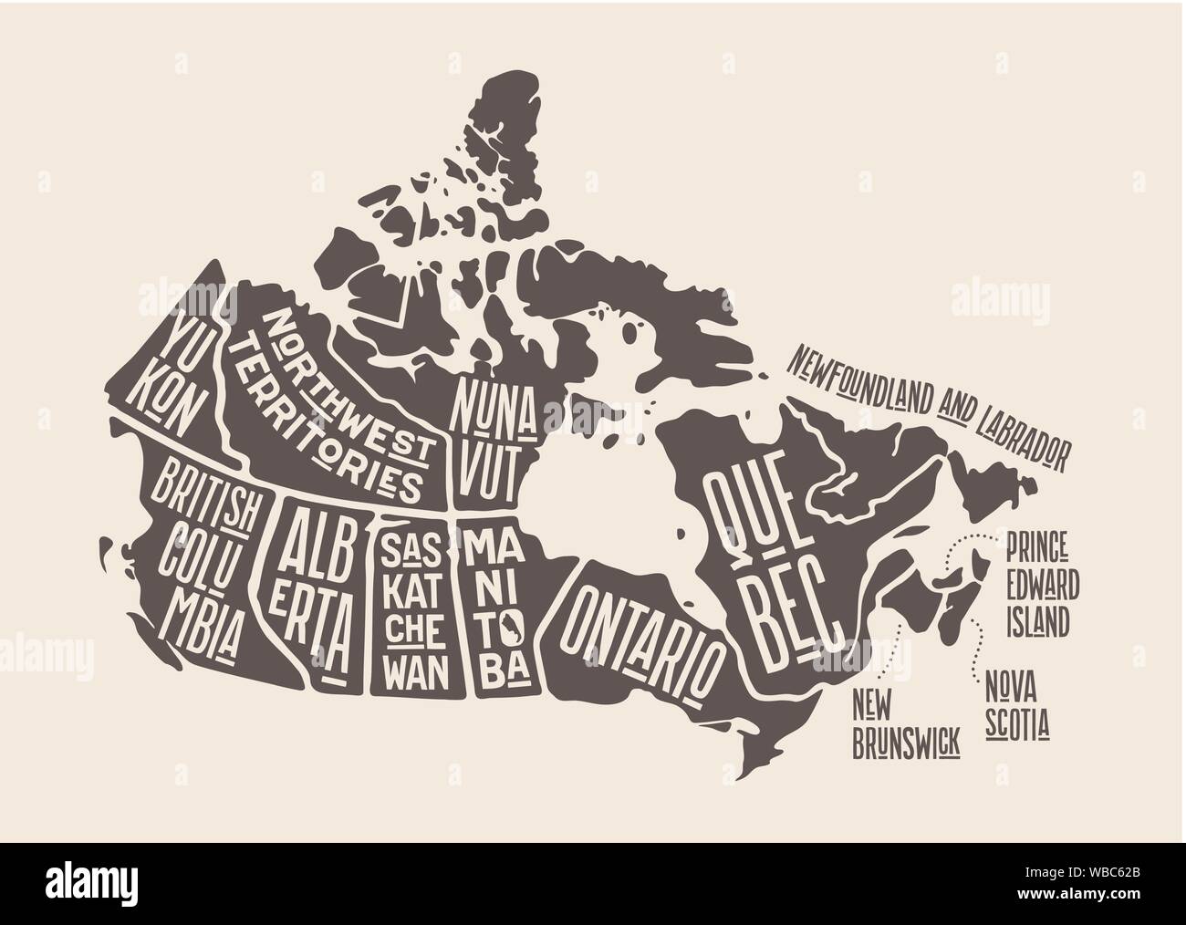 Mapa de Canadá Poster mapa de las provincias y territorios de Canadá