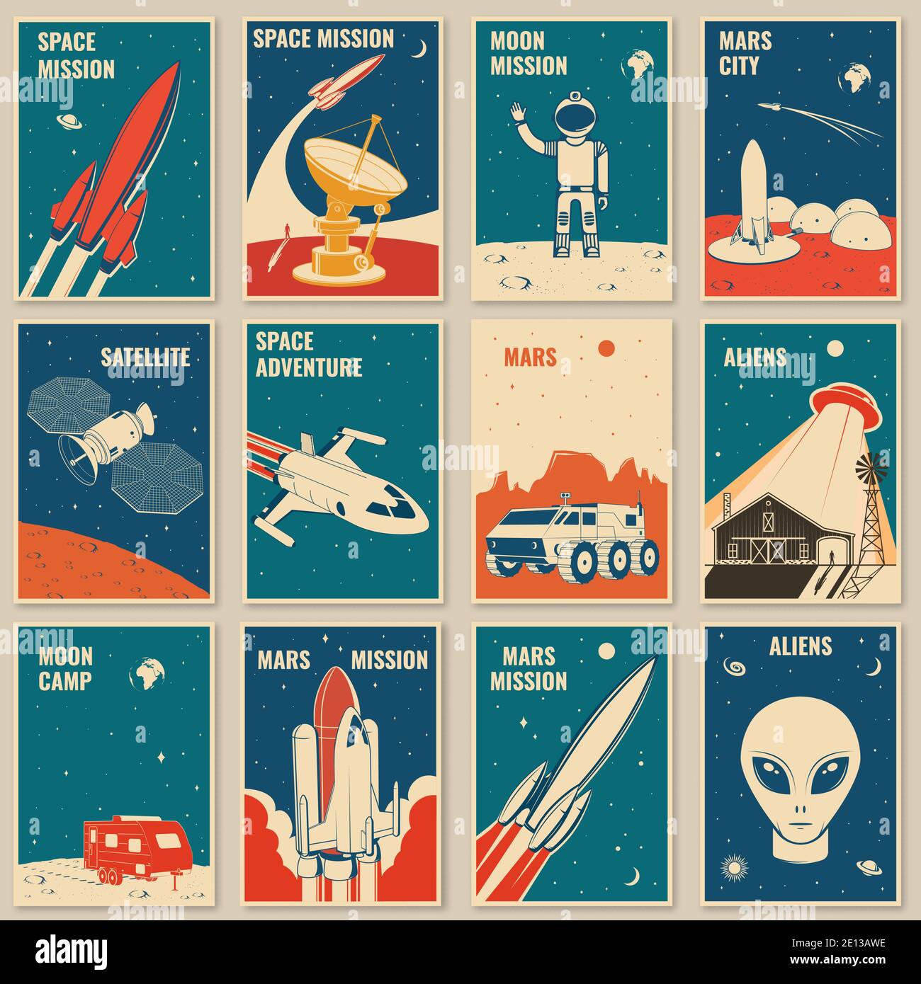 Affiches bannières dépliants de mission spatiale Illustration