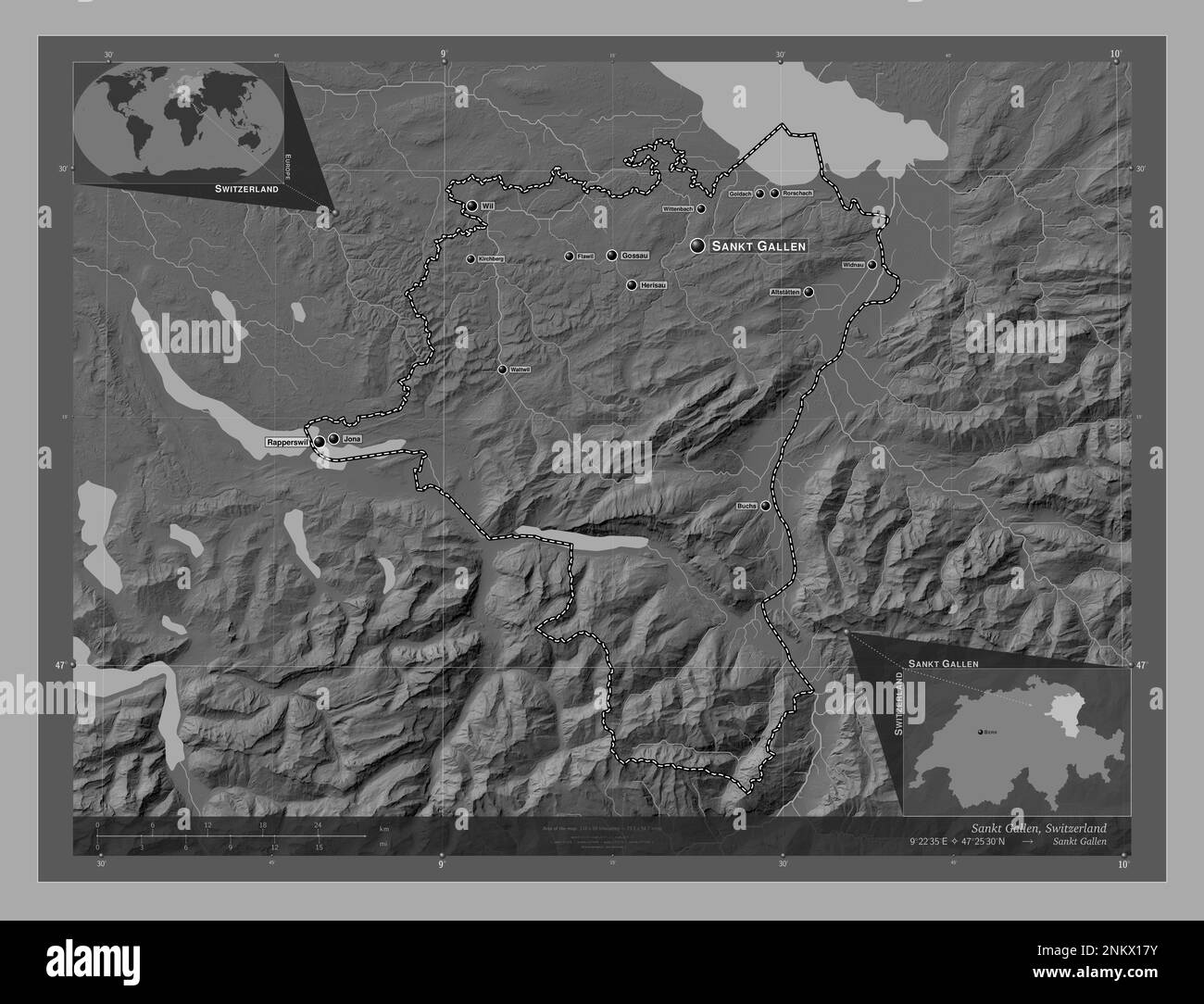 Sankt Gallen canton de Suisse Carte d altitude à deux niveaux avec