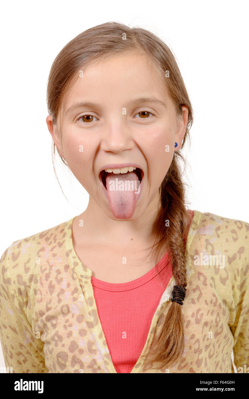 Petite Fille Met Sa Langue Photo Stock Alamy