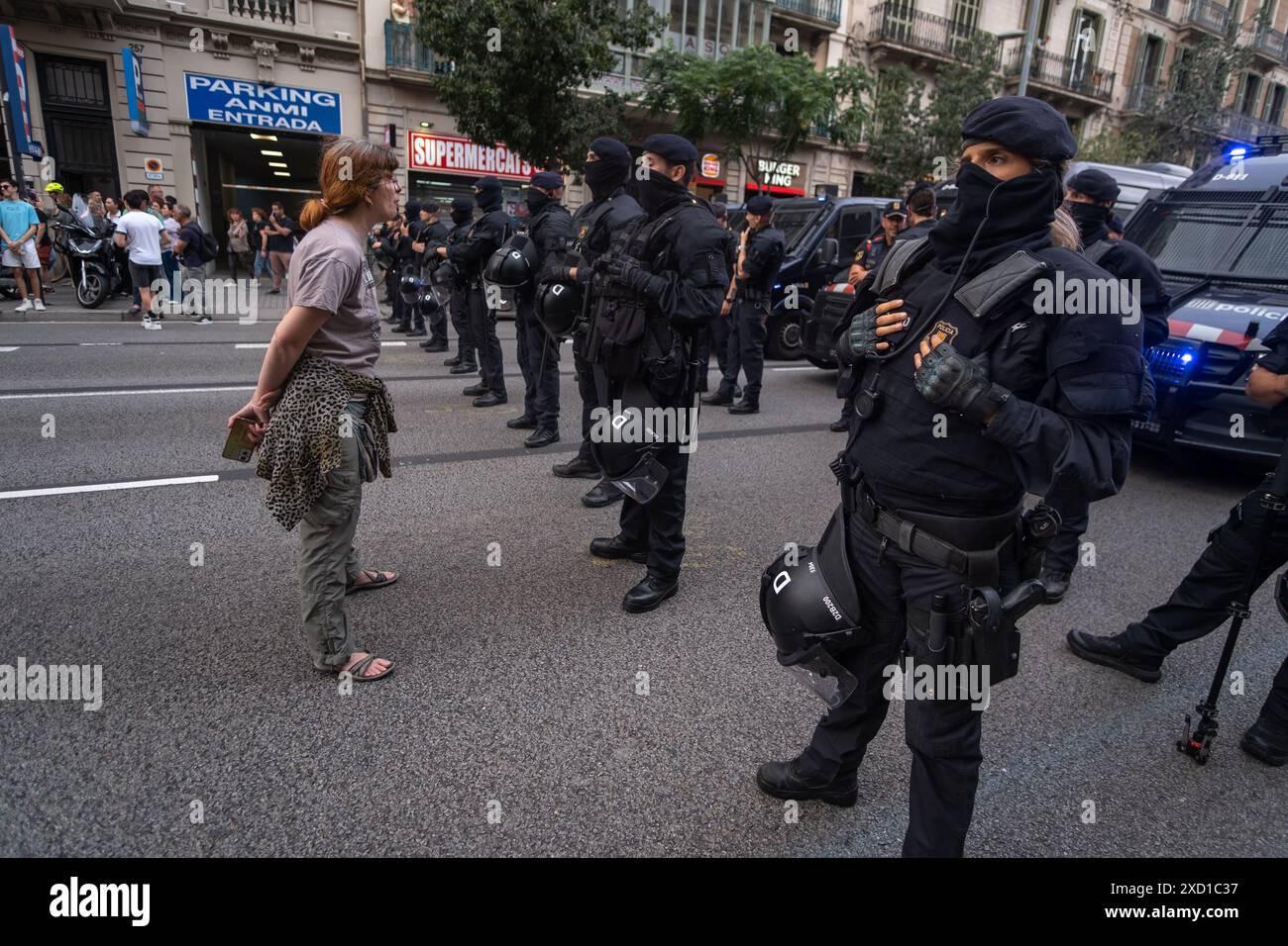 Barcellona Spagna Giugno Un Manifestante Si Vede