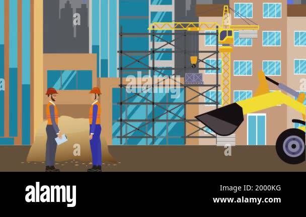 Construction site area, working on the edge of town with engineers and ...