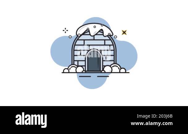 igloo house line color animation 2D video for winter concept , simple ...