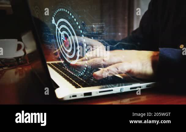 Typing Target Target business strategy and success motivation symbol and man typing ...