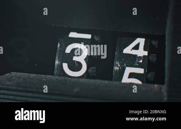 Close-up of a mechanical counter with numbers rolling, creating a ...