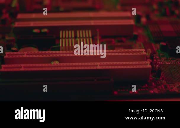 NEW YORK - May 19, 2019:In the colorful light macro electronic part of ...