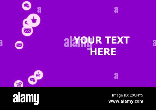 Violet background with space for text animation interface with icons ...