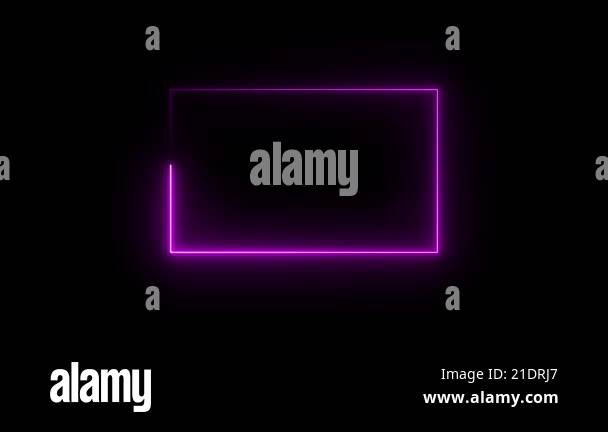 A neon rectangle shape icon animation features a glowing rectangular ...