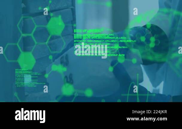 Animation of scientific data processing and human brains over male ...