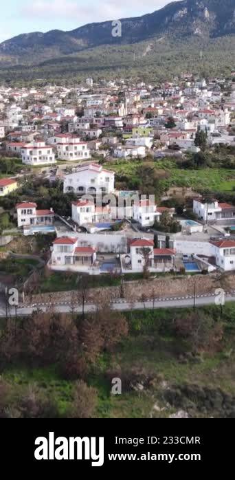 Aerial drone view of Esentepe, the city of Cyprus, layout of cities on ...