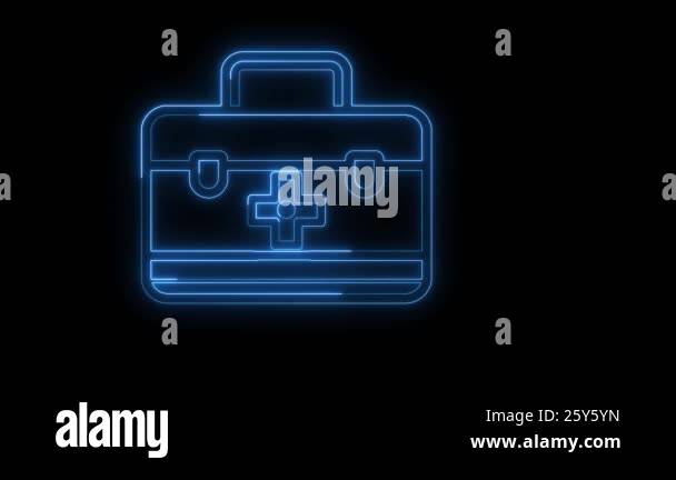 Glowing neon line First aid kit icon isolated blue color, Medical box ...