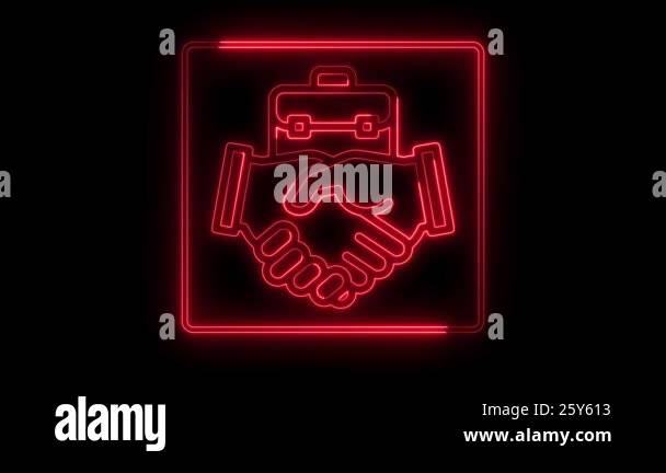 Glowing neon Handshake symbol concept, Animation of shaking hands red ...