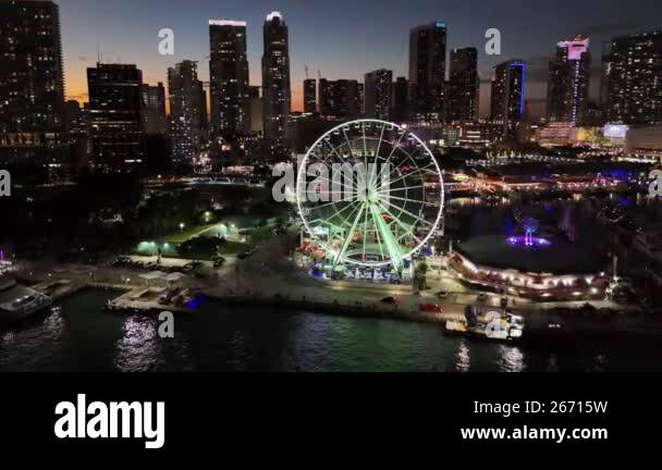 Aerial view of the Miami Ferris Wheel in Florida, USA. Video of the ...