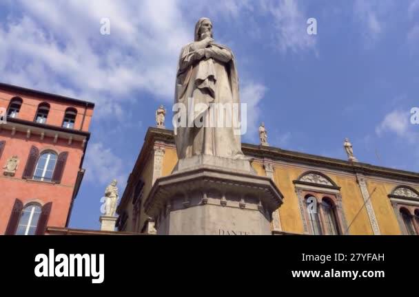 Verona, Italy 1 January 2025: The imposing statue of dante alighieri in