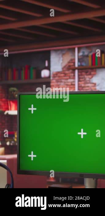 Vertical video Isolated screen computer display on wooden desk in ...