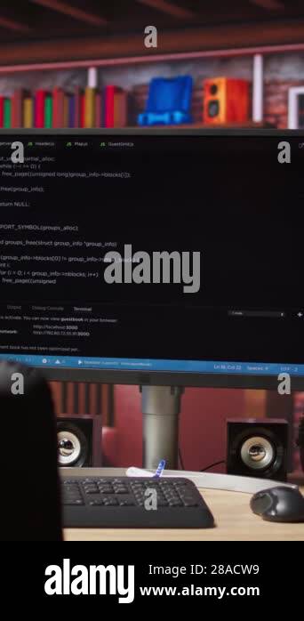 Vertical video Code typed into PC entering commands and running script ...