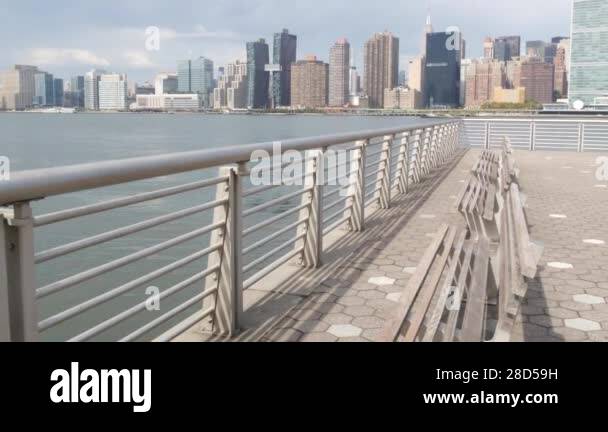 New York City waterfront skyline, Manhattan Midtown buildings ...