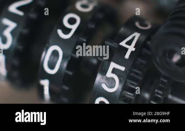 A macro view of a vintage counters counting mechanism with rotating ...