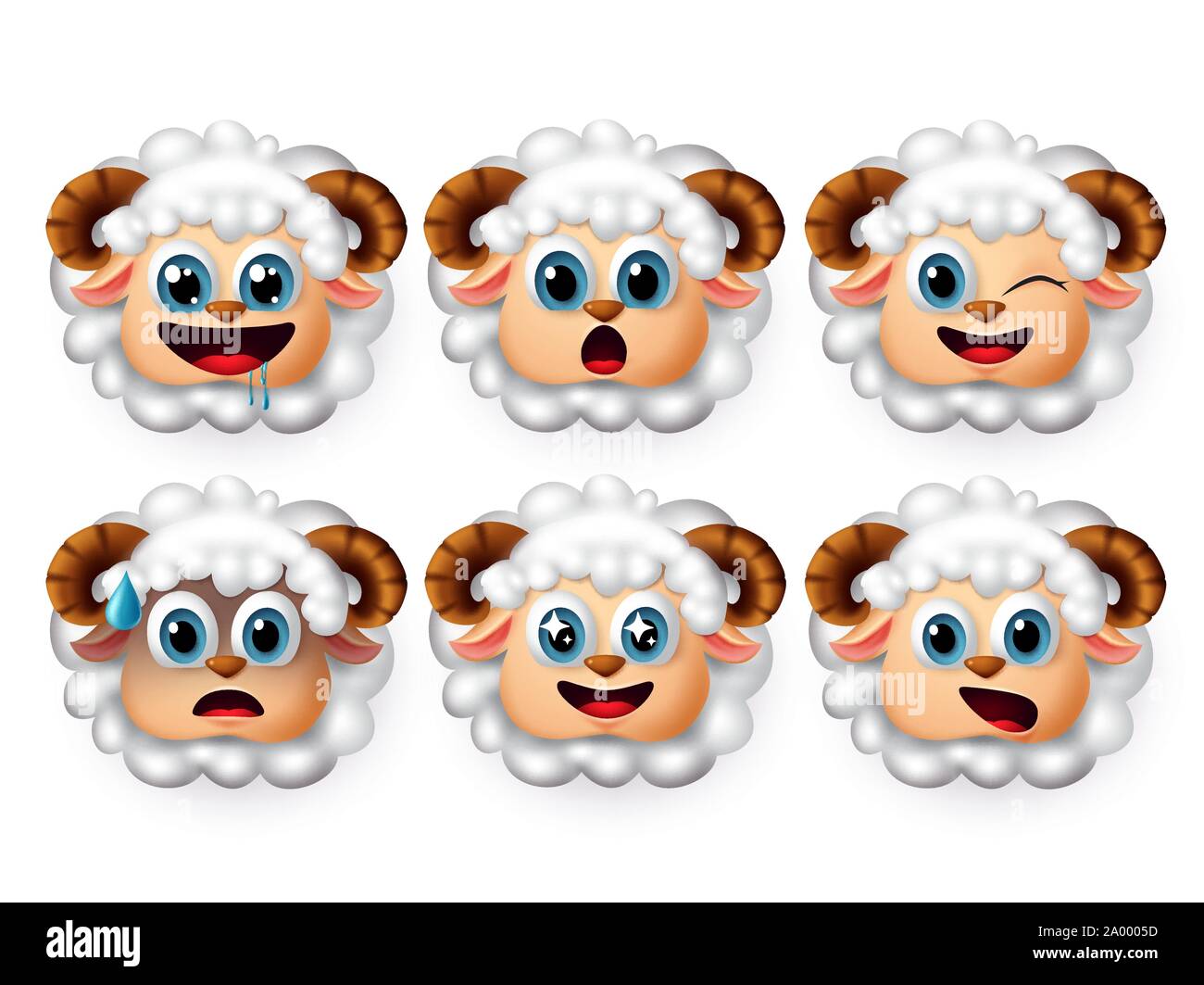 Lamb sheep emoji vector set. Cute lamb emojis and sheep emoticon with facial expression of