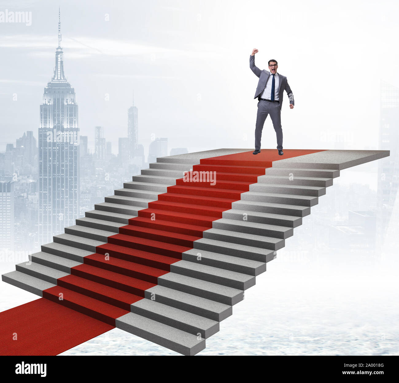 The young businessman climbing stairs and red carpet Stock Photo - Alamy