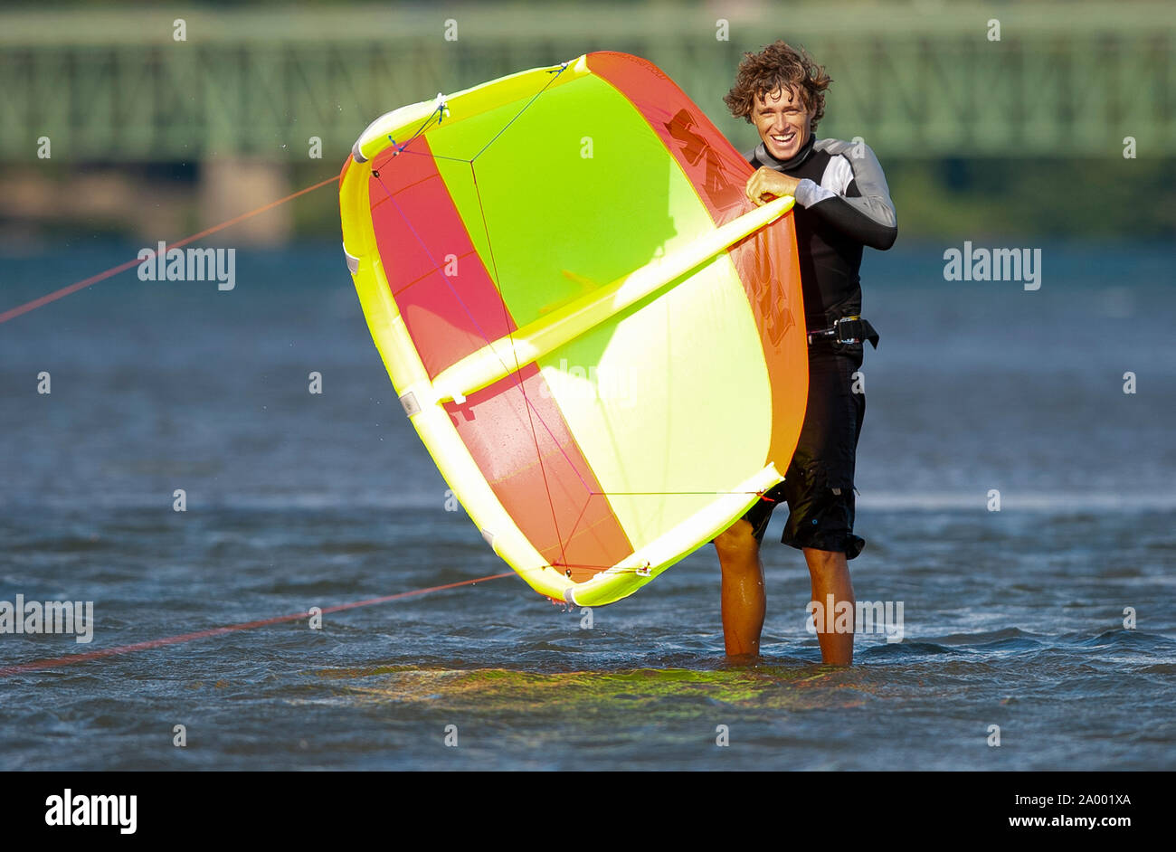 Kiteboarding in Columbia River Hood River, Oregon Stock Photo