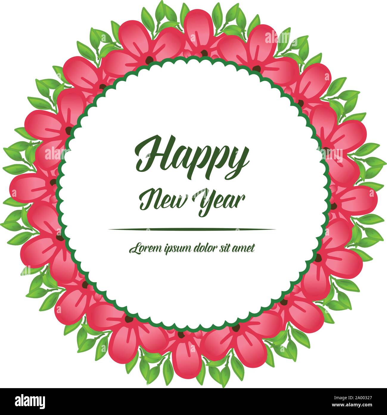 Banner Design Of Happy New Year With Drawing Of Red Flower Frame