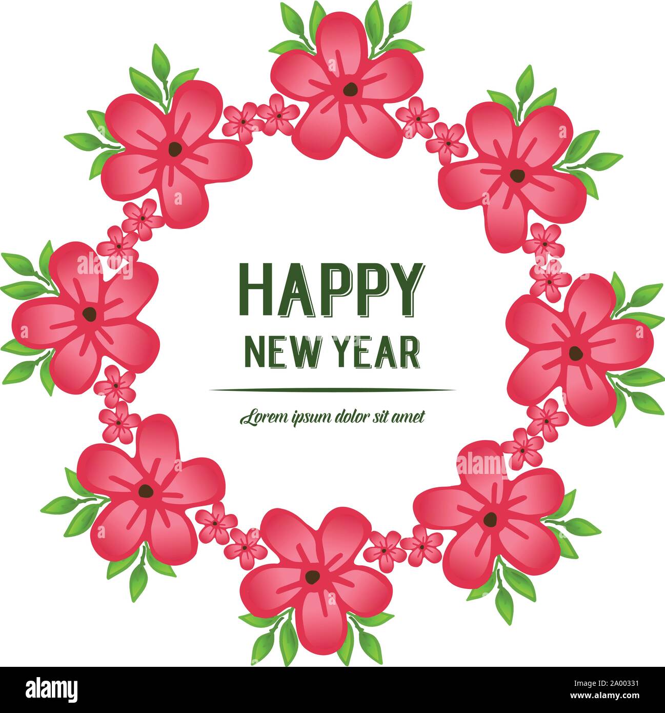 Banner design of happy new year, with drawing of red flower frame ...