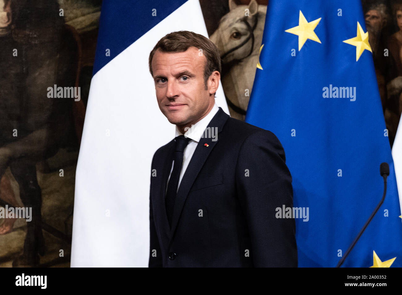 Rome, Italy. 18th Sep, 2019. French President Emmanuel Macron attends a press conference at Palazzo Chigi in Rome. Credit: SOPA Images Limited/Alamy Live News Stock Photo
