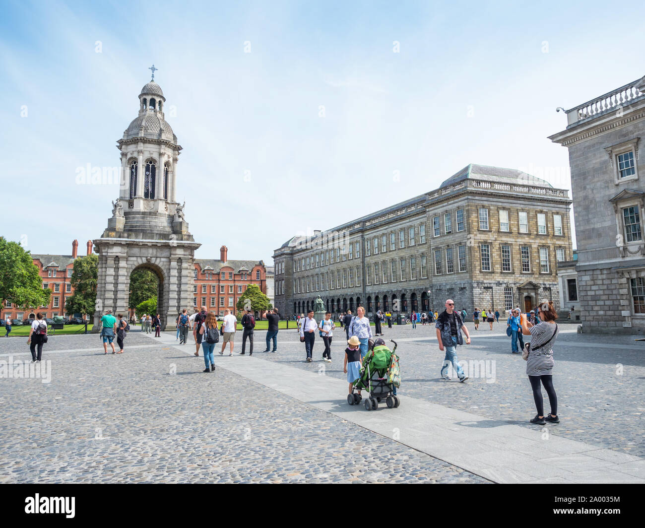 DUBLIN, IRELAND - AUGUST 2, 2019: Surrounded by central Dublin and located on College Green is Trinity College Dublin, Ireland. Stock Photo