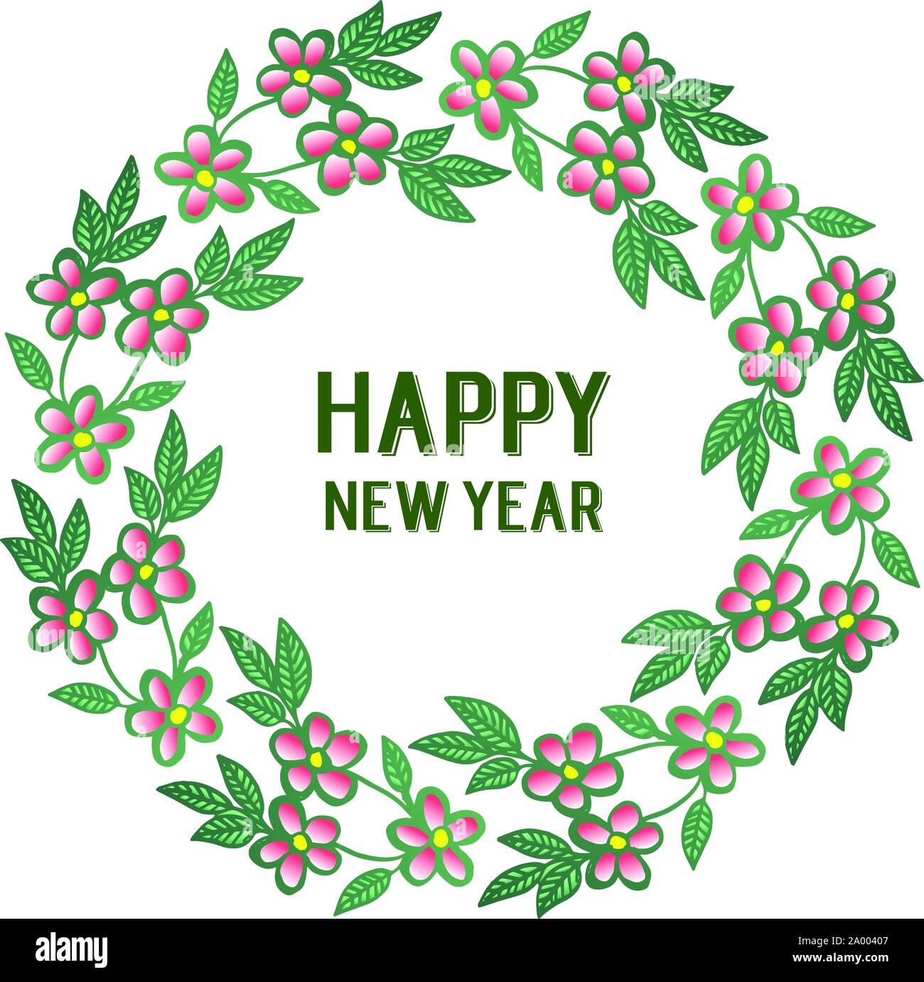 Invitation card happy new year, with abstract leaf floral frame ...