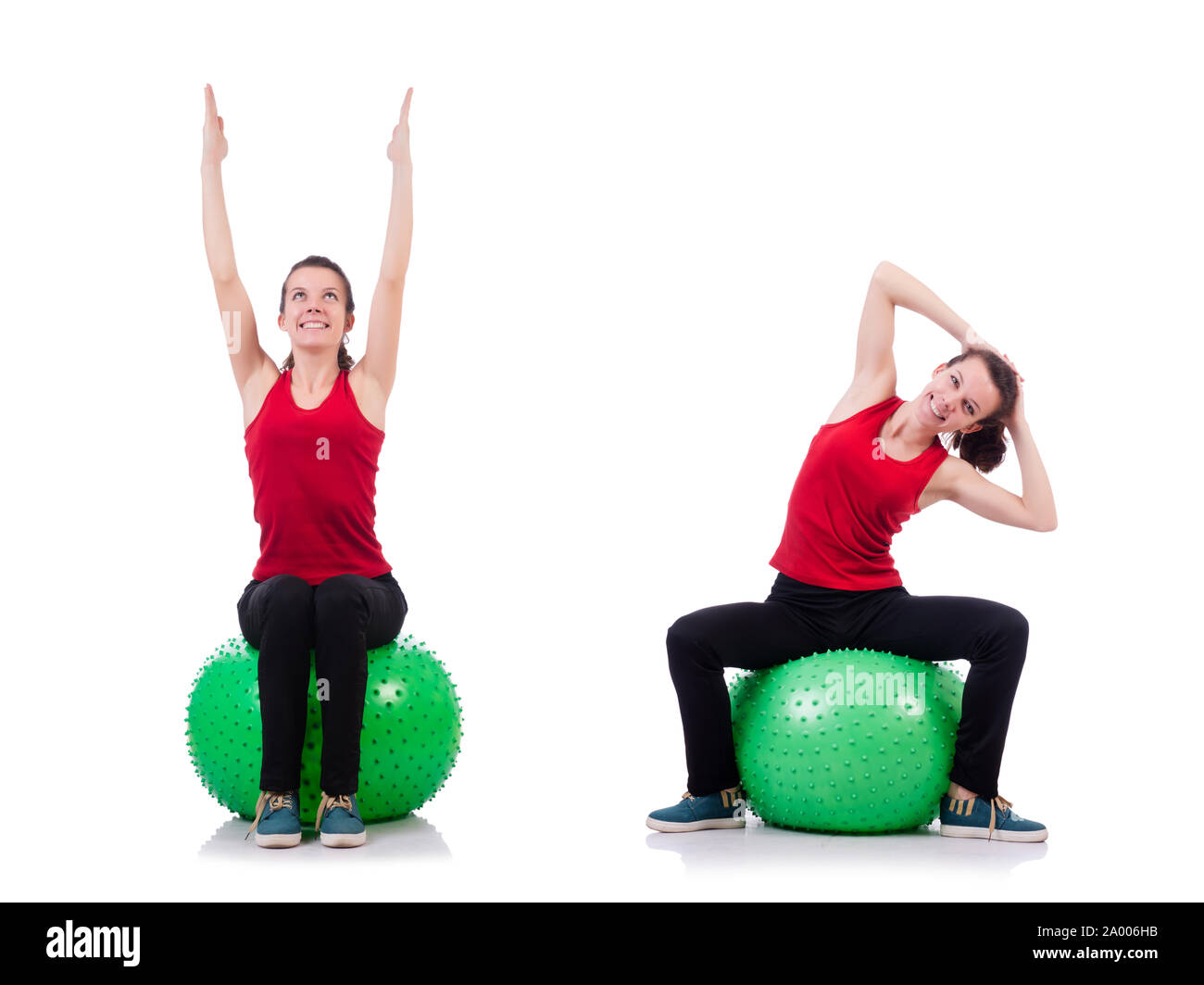 The young woman exercising with swiss ball Stock Photo - Alamy