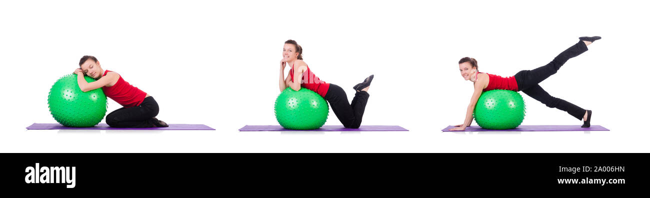 The young woman exercising with swiss ball Stock Photo - Alamy