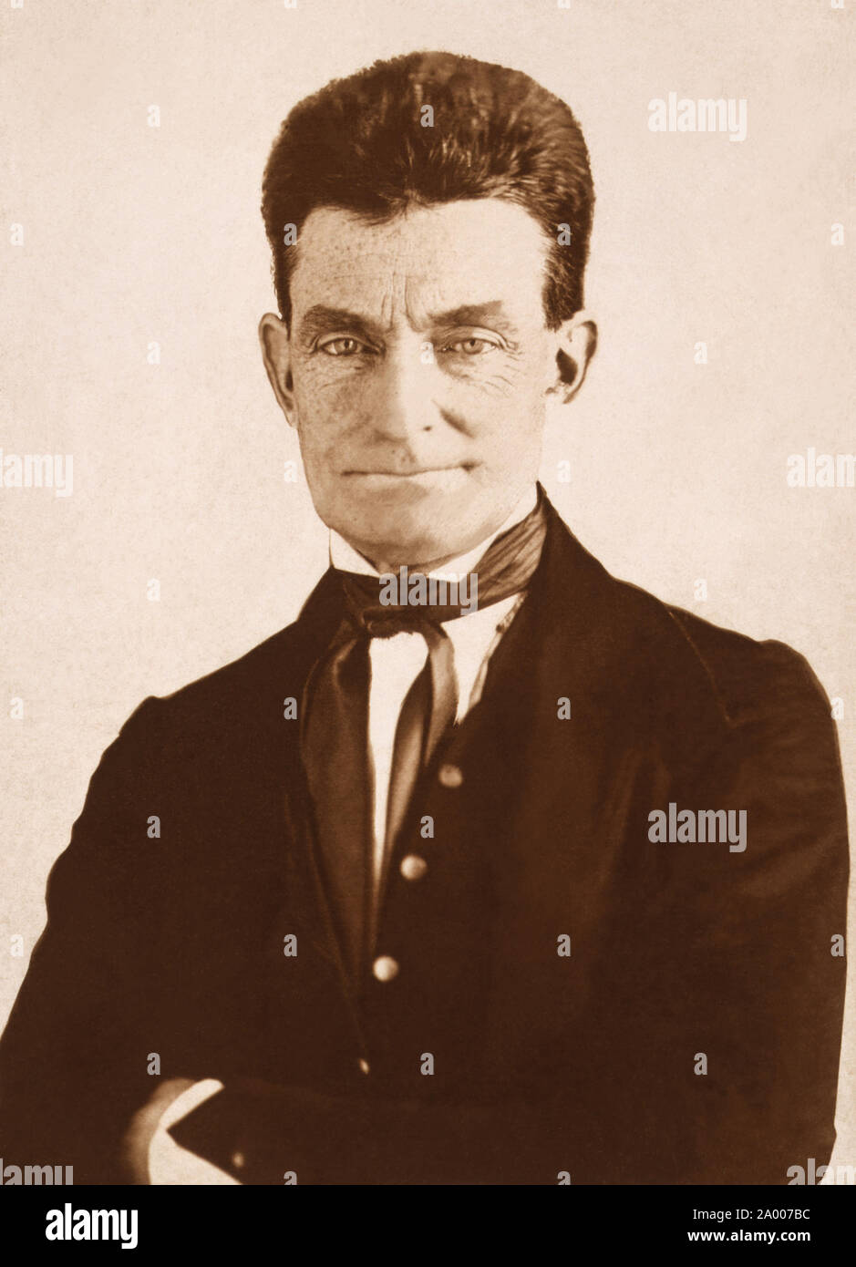 John Brown (1800-1859), American abolitionist who advocated the use of armed insurrection to overthrow the institution of slavery in the United States, from an 1846 or 1847 daguerreotype by African-American photographer Augustus Washington which was later reprinted as a cabinet card by Levin C. Handy. Stock Photo