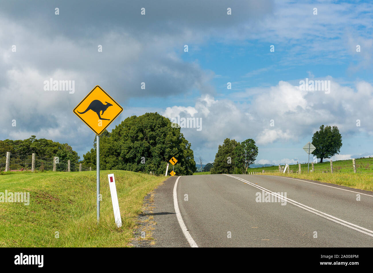 Australian outback road with kangaroo road sign. Country road in rural ...