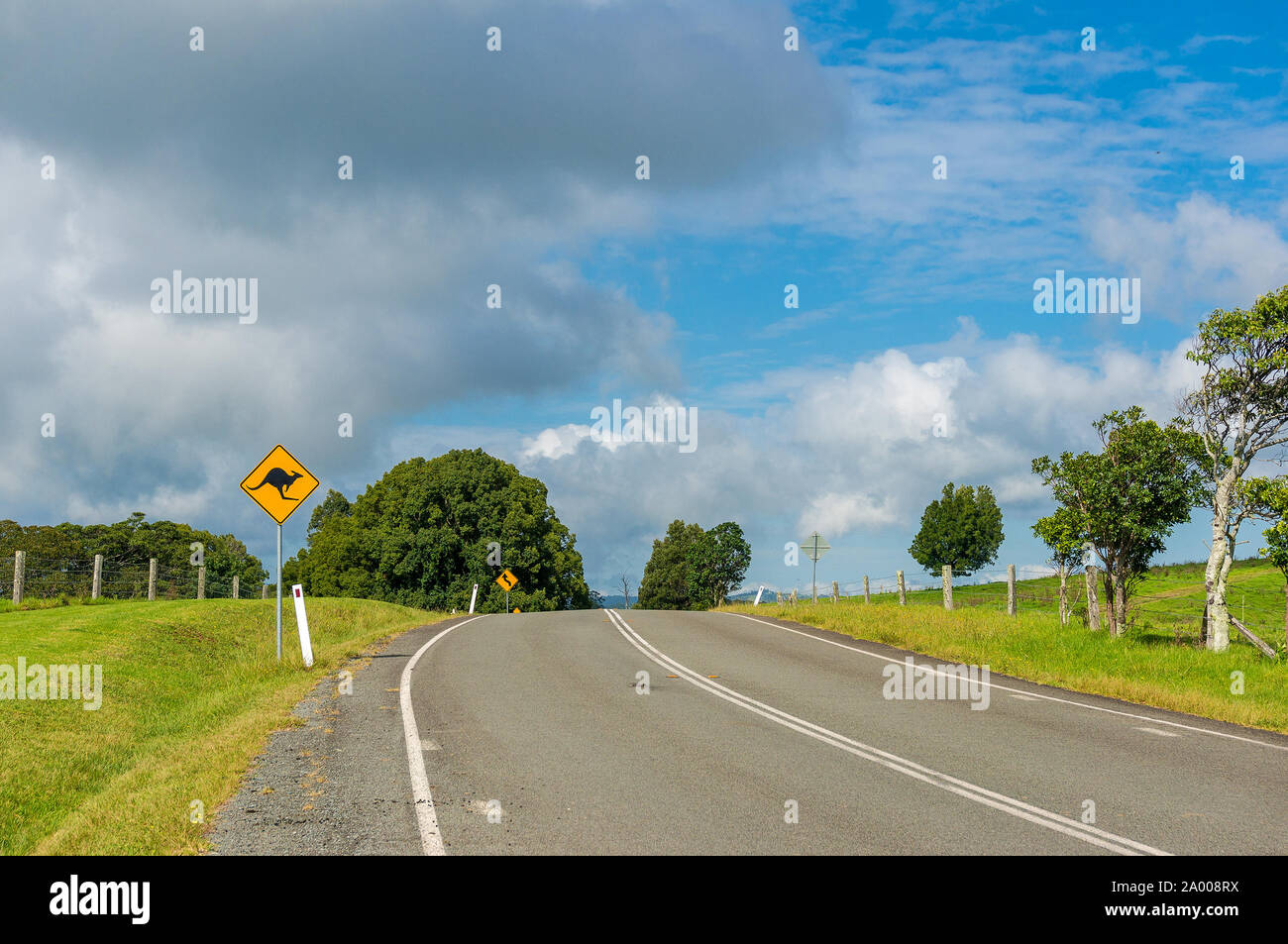 Australian outback road with kangaroo road sign. Country road in rural ...