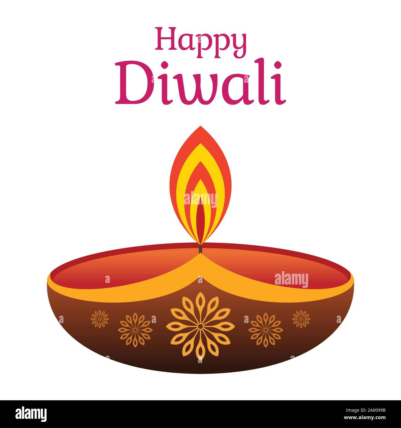 Decorative diwali lamp, isolated on white background. Festival of lights.  Burning bowl oil lamp. Diwali celebration day. Color icon. Vector Stock  Vector Image & Art - Alamy