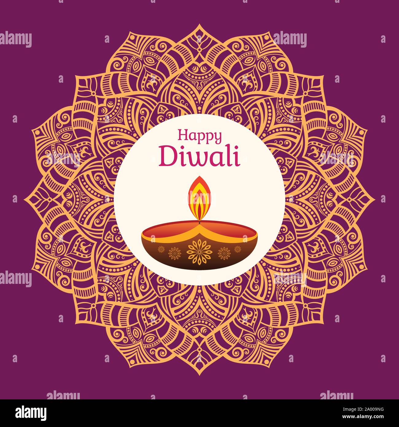 Greeting card for Diwali festival with diwali oil lamp and mandala ...