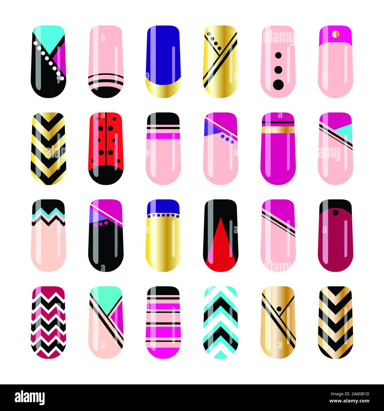 Nail art design. Geometric nail stickers template Stock Vector