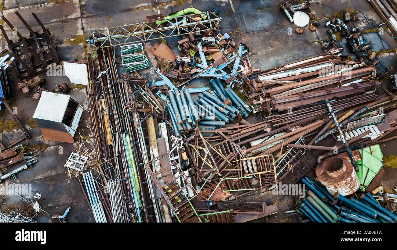 scrap metal dump top view aerial photography from a drone Stock Photo