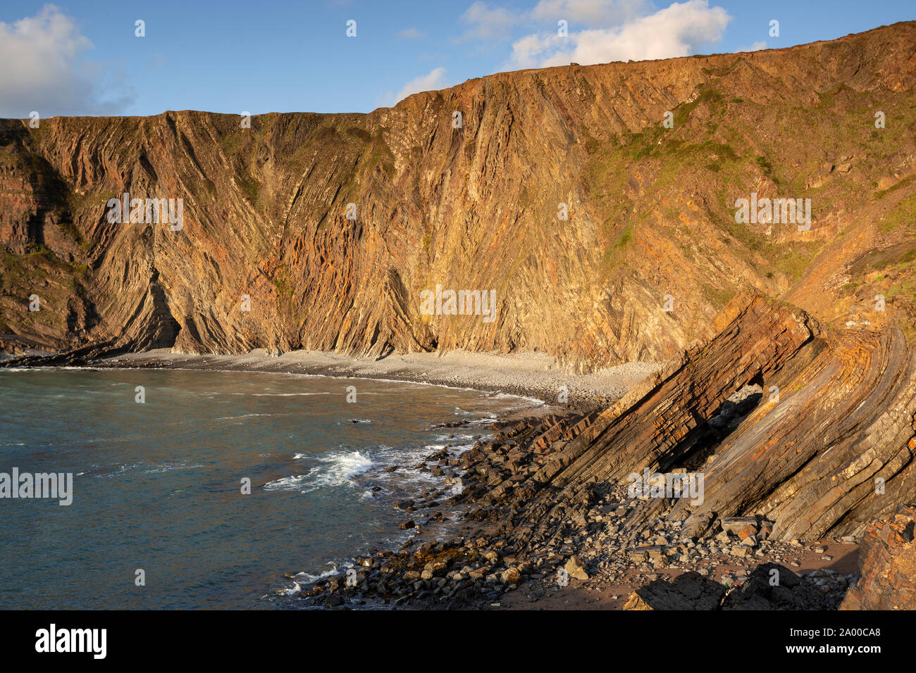 Cliffs, rocks and sea at Hartland Quay, Devon, England Stock Photo