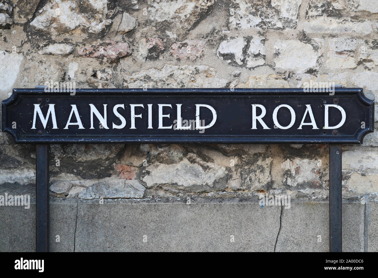 iron street sign labelling Mansfield Road in Oxford one of the older types of street sign in the city near Harris Manchester college and Holywell Stock Photo