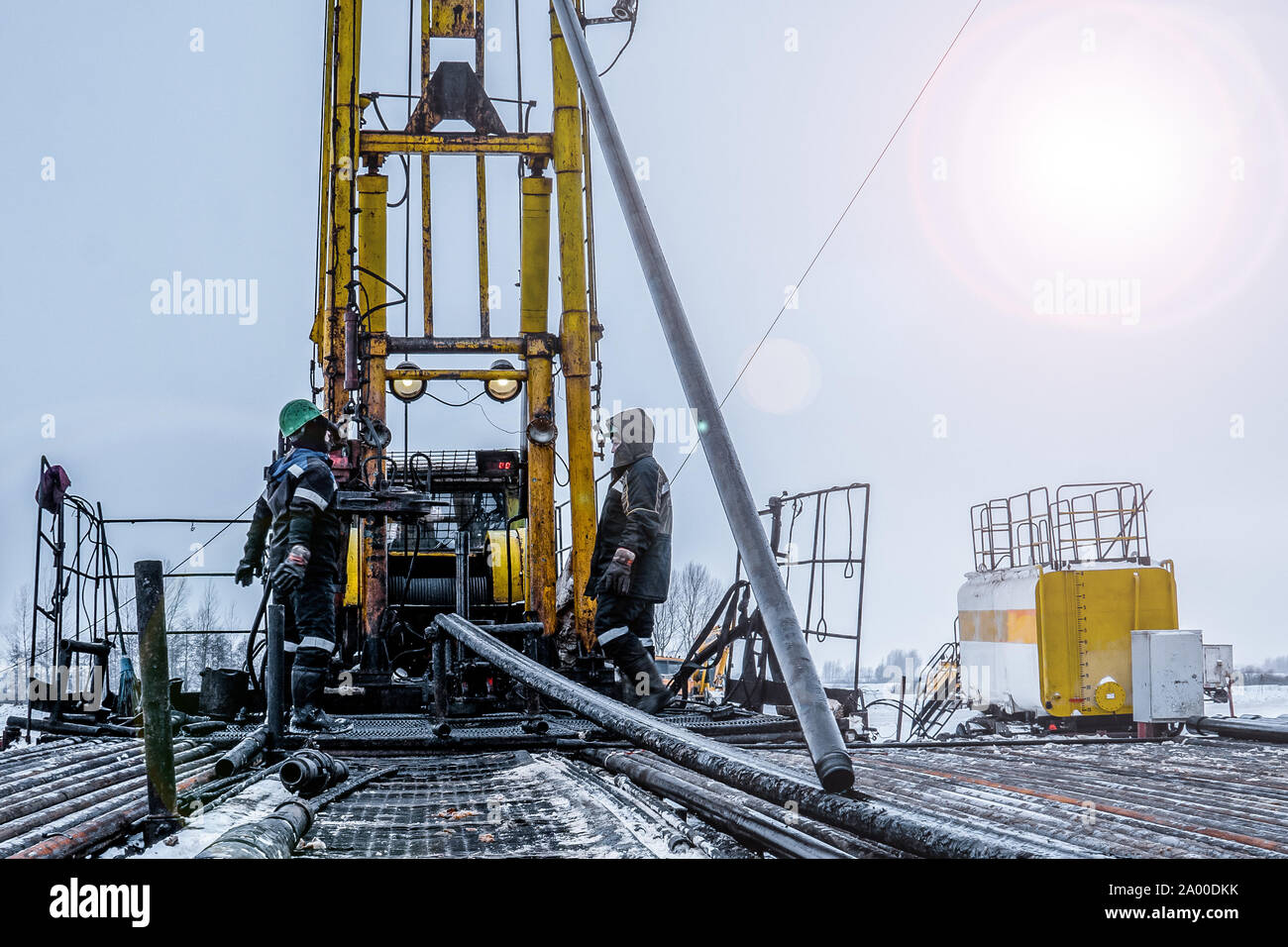 Offshore oil rig worker prepare tool and equipment for perforation oil