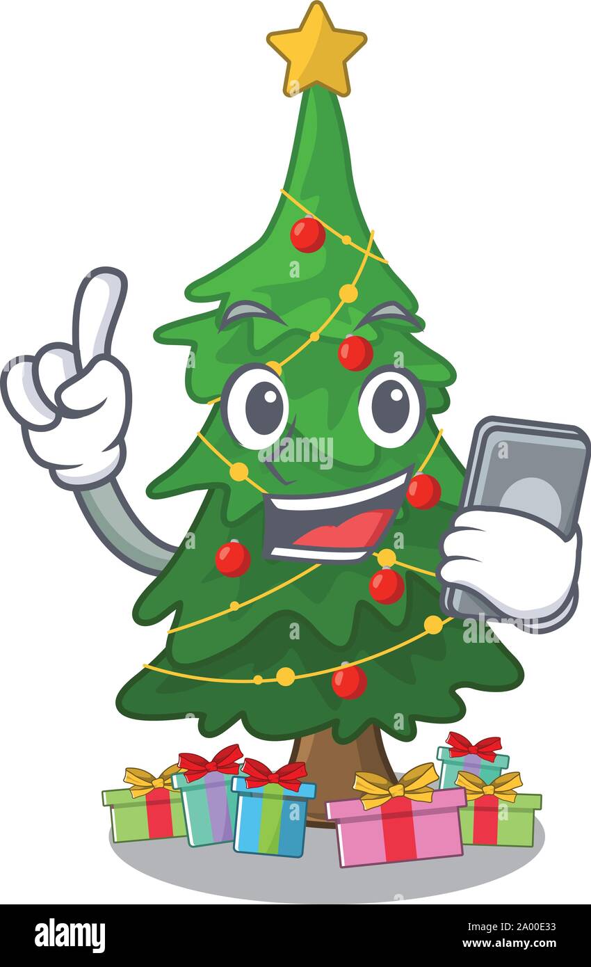 Cartoon Tree Using Phone With phone christmas tree cartoon shape a character Stock Vector Image ...